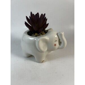 Ceramic Baby Elephant Planter White Elephant Faux Succulent Room Decor 5”